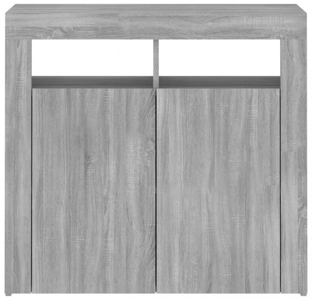 szürke sonoma tálalószekrény LED-világítással 80 x 35 x 75 cm