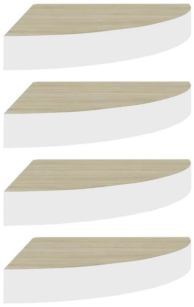 4 db tölgyszínű és fehér MDF fali sarokpolc 35 x 35 x 3,8 cm