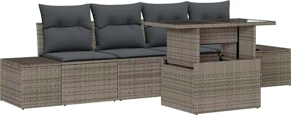 vidaXL Kerti Kanapé Szett 5 pcs Szürke polirattan & Porszórt acél