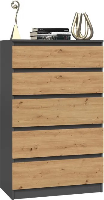 M5 fiókos szekrény, antracit-tölgy