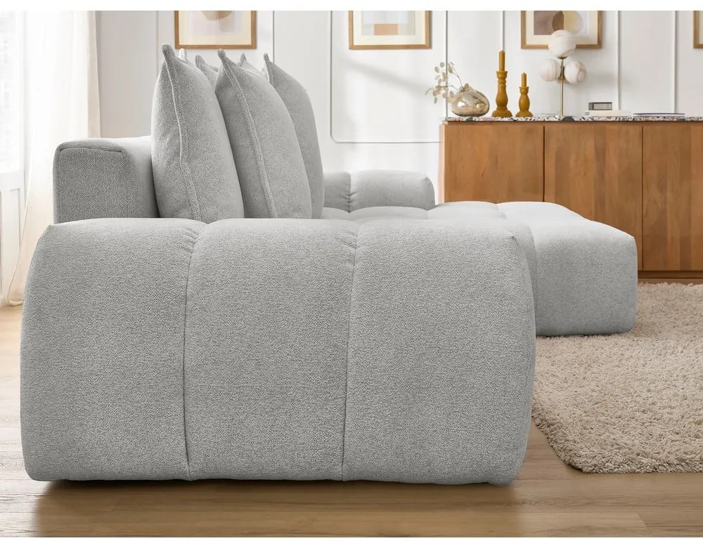 Világosszürke zsenília kinyitható-tárolóhelyes sarokkanapé (jobb oldali-heverő résszel) Everest – Bobochic Paris