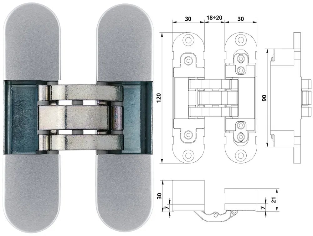 Otlav pánt rejtett IN300 3D 30x120mm horg.