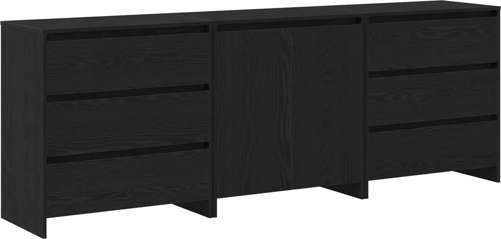 vidaXL Széf fiókkal 3 pcs Fekete 70 x 41 x 75 cm Faanyag