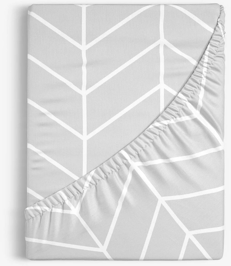 Goldea pamut körgumis lepedő - fehér cikkcakk szürkén 180 x 200 cm