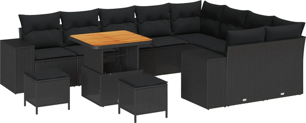 vidaXL Kerti Kanapé Szett párnával 12 pcs Fekete polirattan