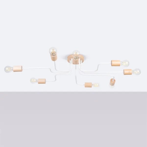 Sollux SL.1667 - Felületre szerelhető csillár TIMBO 8xE27/15W/230V fehér/bézs/bükkfa