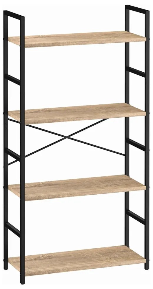 Nyitott könyvespolc, tároló állvány fém lábakkal | 4 szintes aranytölgy | 59x112cm Intenso