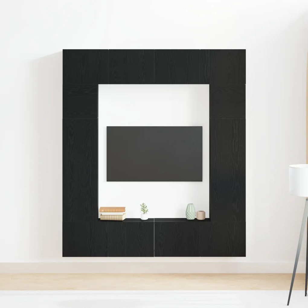 TV szekrény 8 pcs Fekete 80 x 30 x 30 cm Faanyag