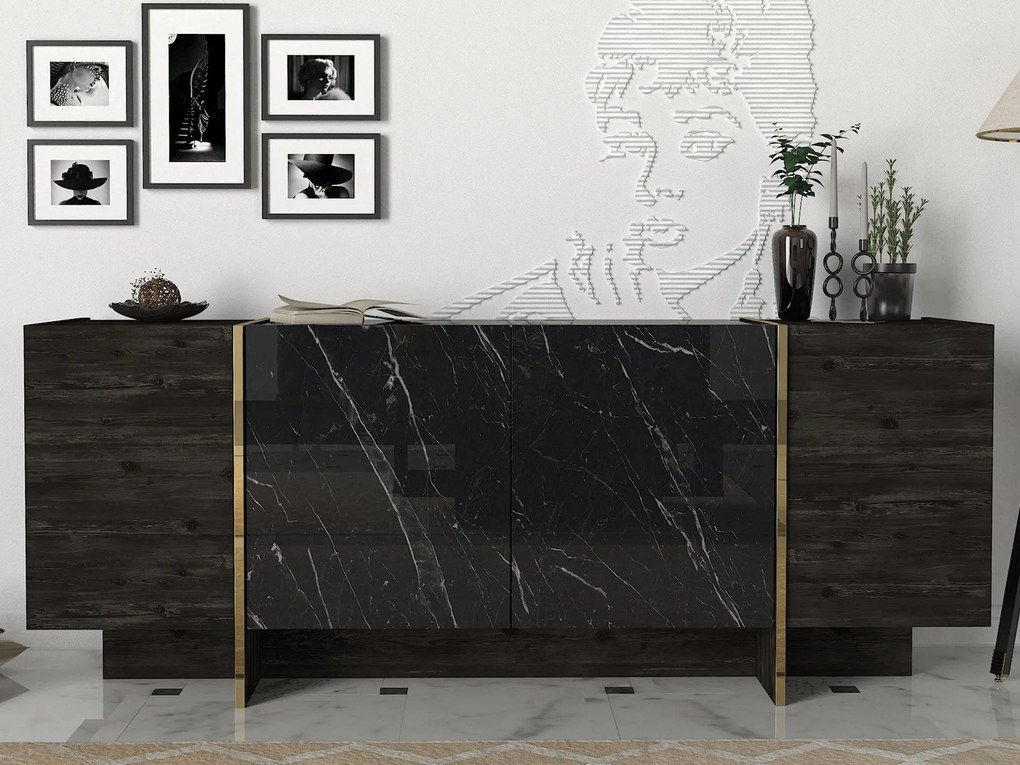 Konzolasztal Veyron - Black, Gold