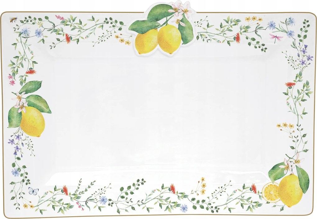 Porcelán patera tálca citrom virág 36 x 24 cm stílusos retro