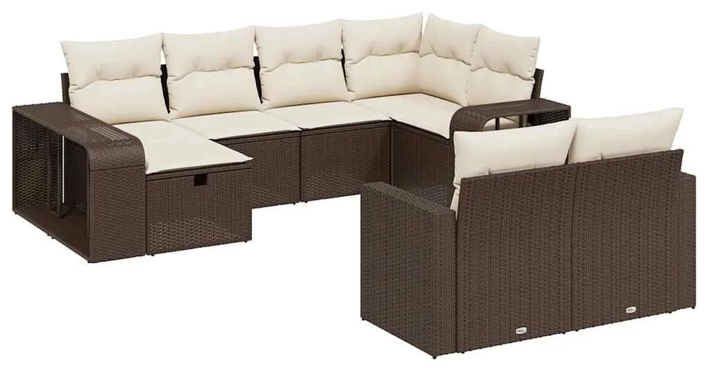10 részes barna polyrattan kerti ülőgarnitúra párnákkal