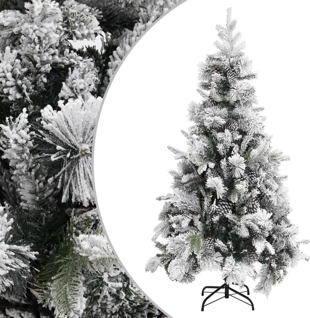 vidaXL PVC/PE karácsonyfa pelyhes hóval és tobozokkal 225 cm