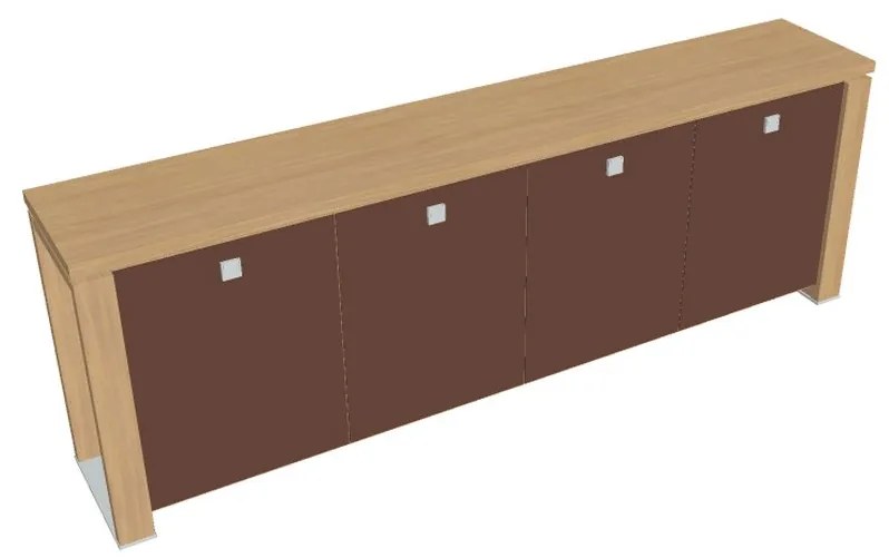 Verno+ alacsony szekrény 260 x 46 x 90 cm, üvegajtó, világos tölgy / barna