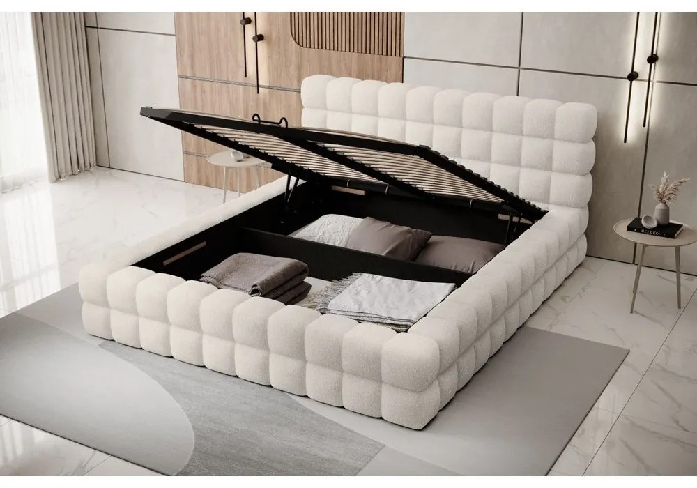 Fehér kárpitozott ágyneműtartós franciaágy ágyráccsal 160x200 cm Dizzle – ELTAP