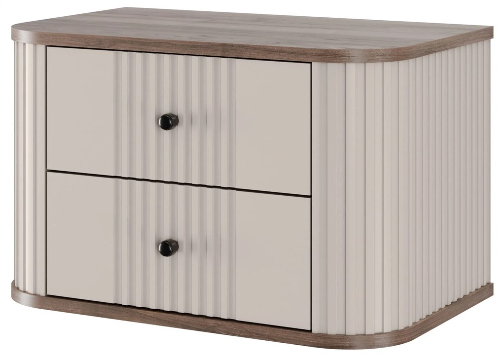 Vesper függő éjjeliszekrény készlet 56 cm - kasmír / diófa / fekete fogantyúk