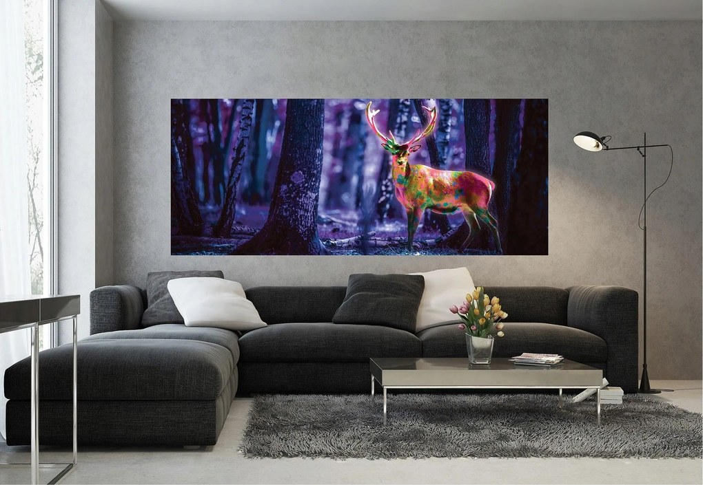Fotótapéta Varázslatos szarvas lila erdei éjszaka fantázia 250x104 +ragasztó