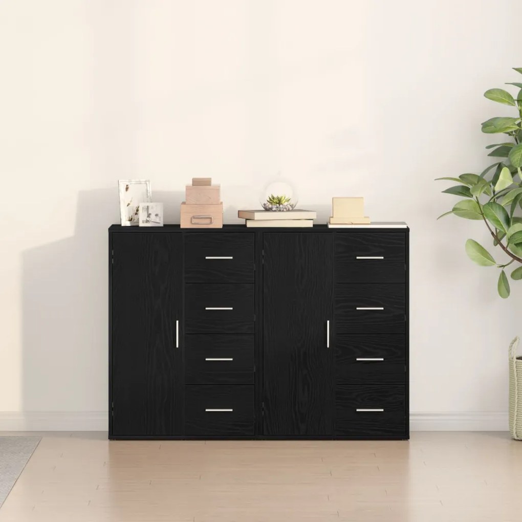 Oldalszekrények 2 db Fekete Tölgy 60x31x84 cm Műgyanta