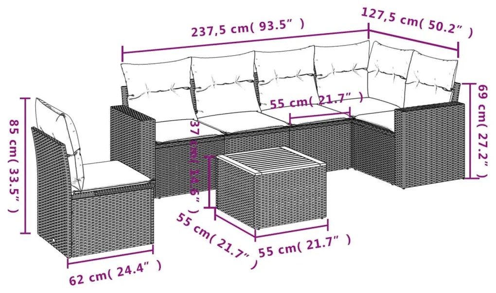 7 részes szürke polyrattan kerti ülőgarnitúra párnákkal