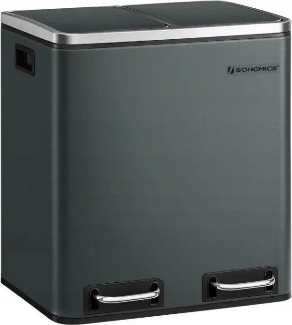 Konyhai szemeteskosár 2 rekeszes acél fekete belső vödör 2 x 15L