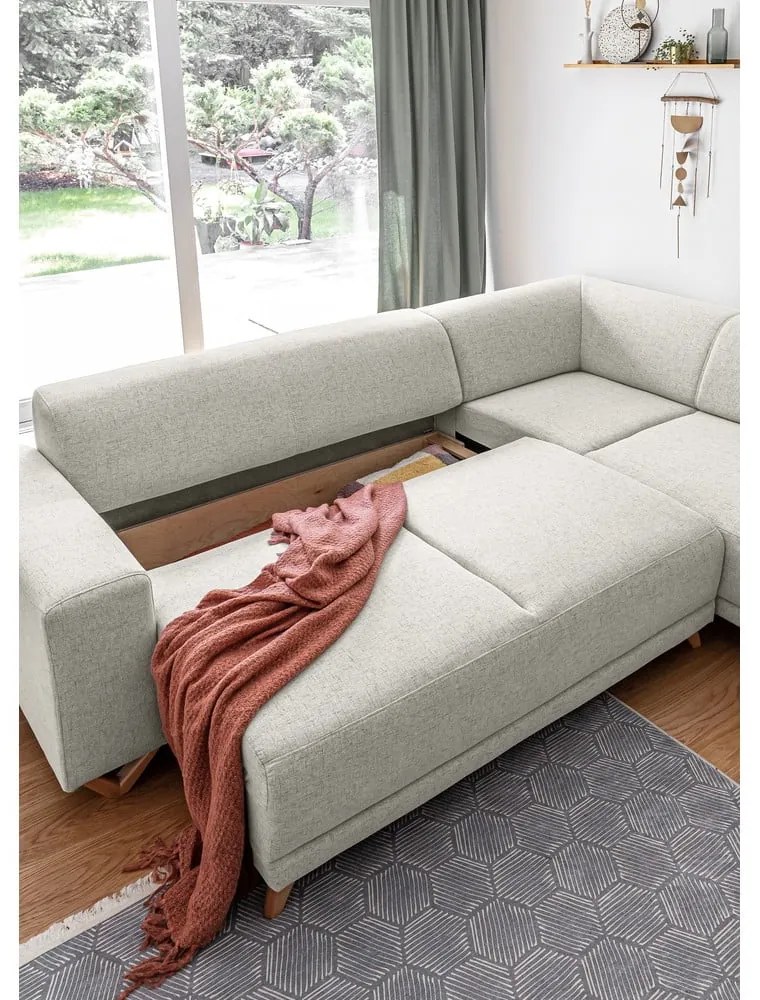 Bézs kinyitható-tárolóhelyes sarokkanapé (jobb oldali-L alakú) Classy Sophie – Miuform