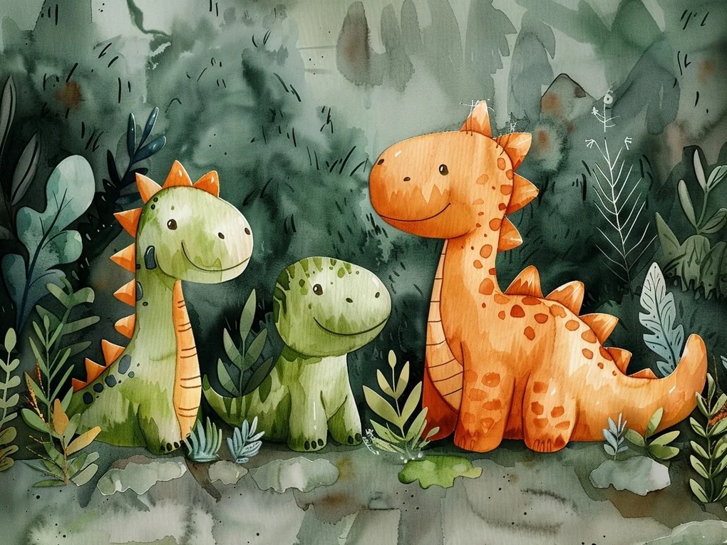 Vászonkép Canvas Akvarell Dinoszauruszok Család Anya Apa Portré 100x75