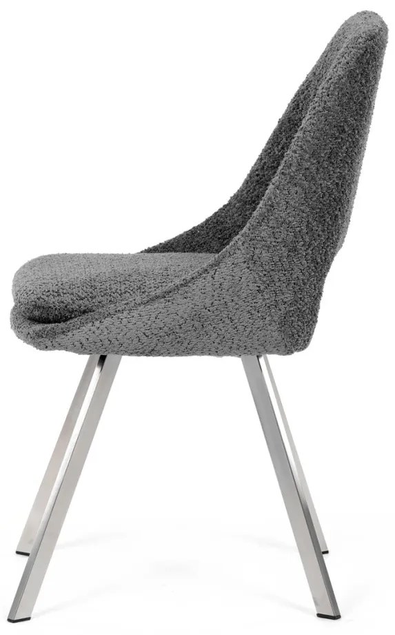 Scaun de sufragerie modern, tapițerie din material gri, picioare metalice, oțel inoxidabil periat.