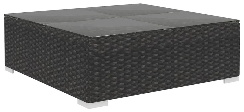 9-részes fekete polyrattan kerti bútorszett párnákkal