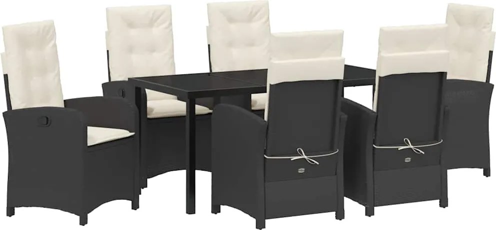 vidaXL Kert étkező szett párnával 7 pcs Fekete polirattan