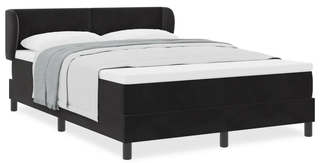Boxspring Ágy Mattal Fekete 140x190 cm Bársony