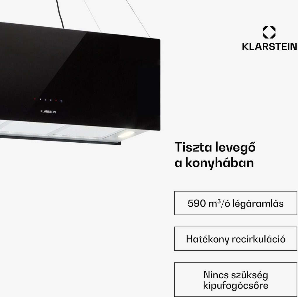 Klarstein Kronleuchter XL, mennyezeti páraelszívó, 90 cm, 577 m³/ó, LED, érintőképernyős, fekete