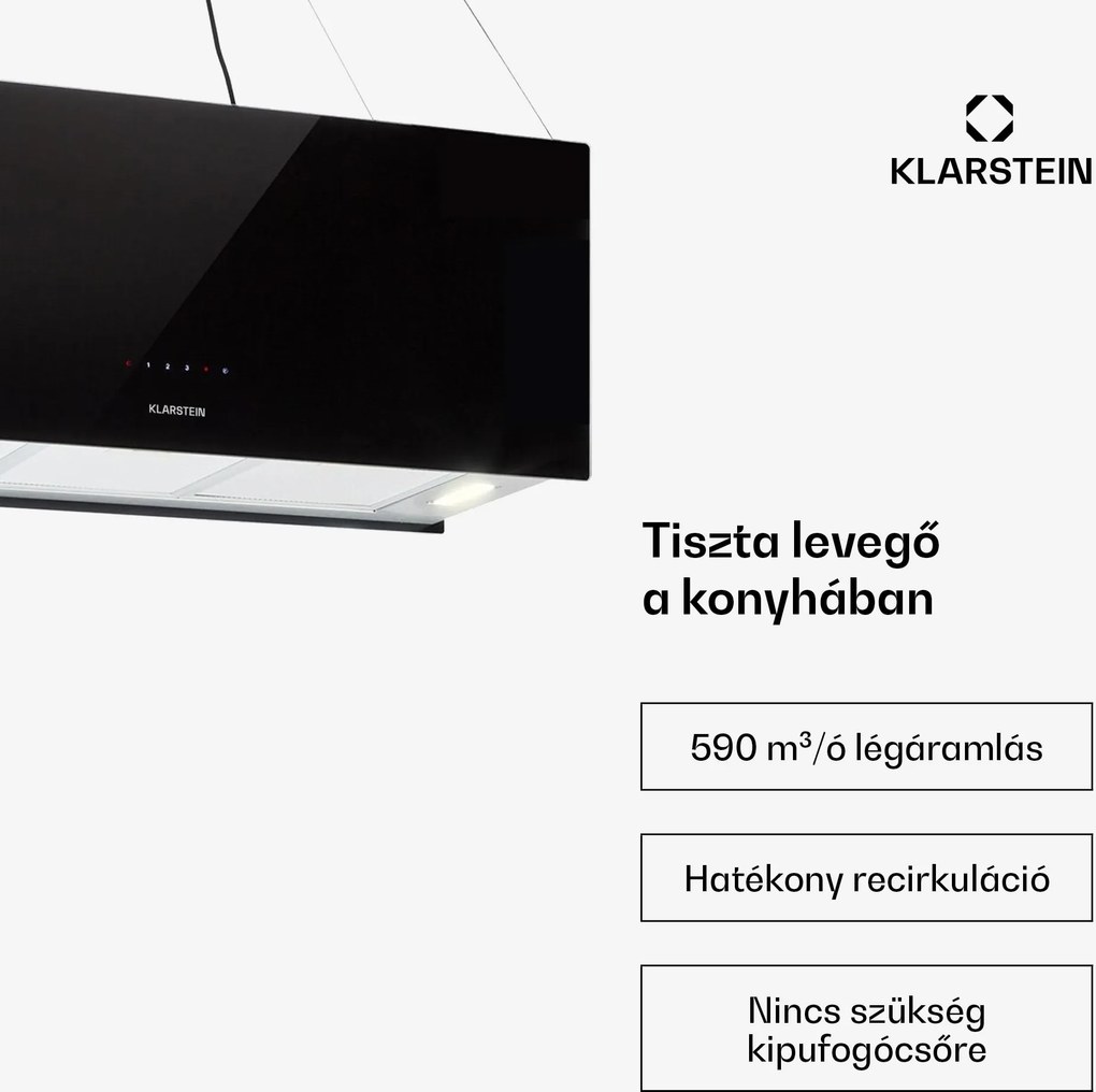 Klarstein Kronleuchter XL, mennyezeti páraelszívó, 90 cm, 590 m³/ó, LED, érintőképernyős, fekete