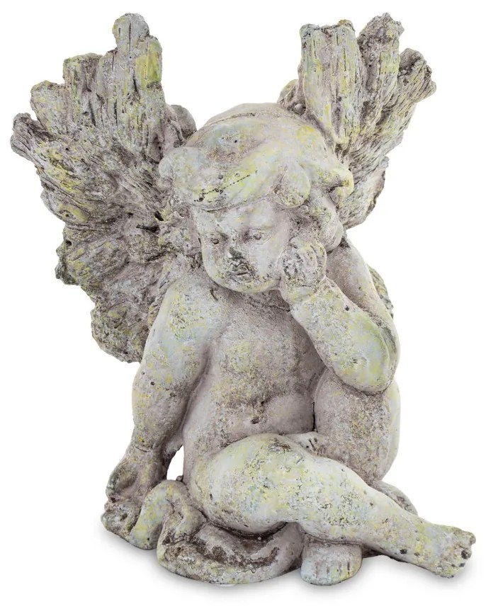 Cyrus design görög stílusú szárnyas szürke angyalka szobor cementből 18x15x14cm