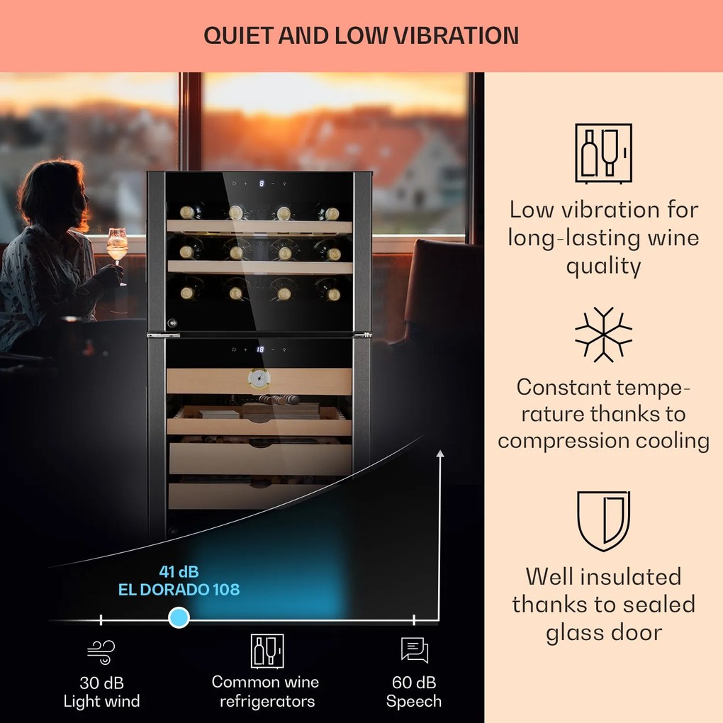 Klarstein El Dorado 108, humidor és borhűtő, 108 l, LED, érintőkijelző