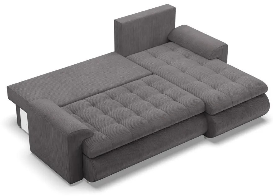 Tokio sarokkanapé, 2 ágyneműtartóval, kordbársony, jobboldali, szürke