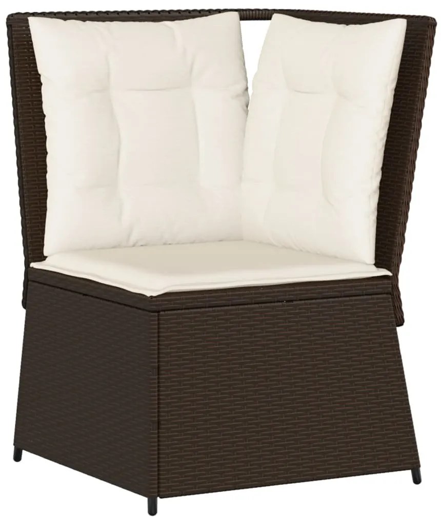 Barna polyrattan kerti sarokkanapé párnákkal