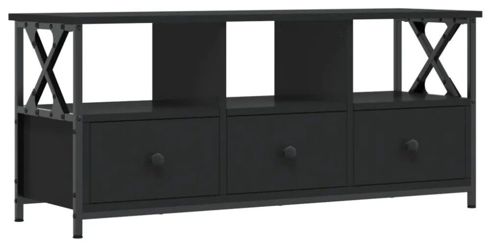 fekete szerelt fa és vas TV-szekrény 102 x 33 x 45 cm