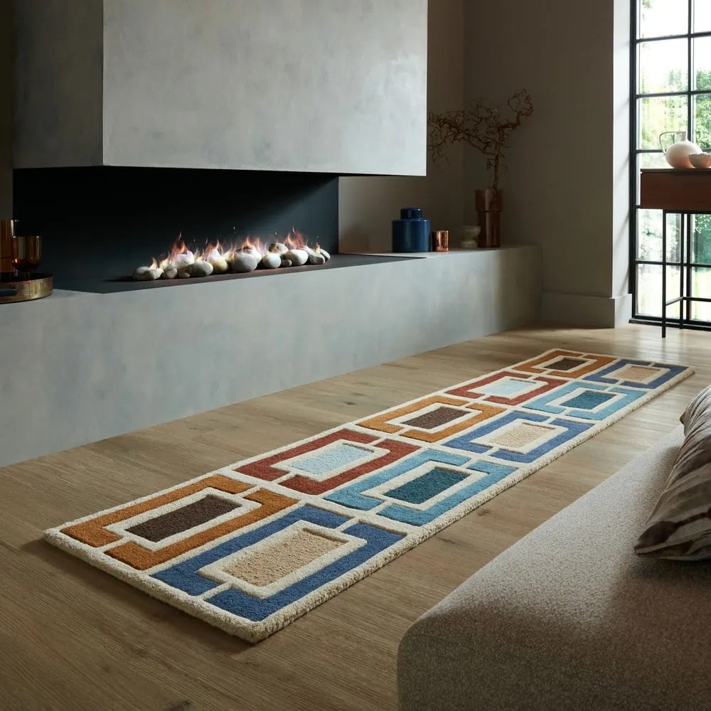 Kék-narancssárga kézi szövésű gyapjú futószőnyeg 60x230 cm Retro Blocks – Flair Rugs