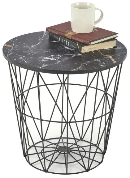 HARISSA konferenciás asztal 41x42 cm fekete/márvány dekor