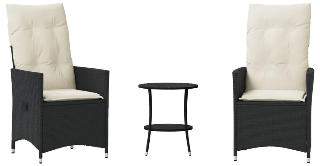 3 részes fekete polyrattan bisztrógarnitúra párnával