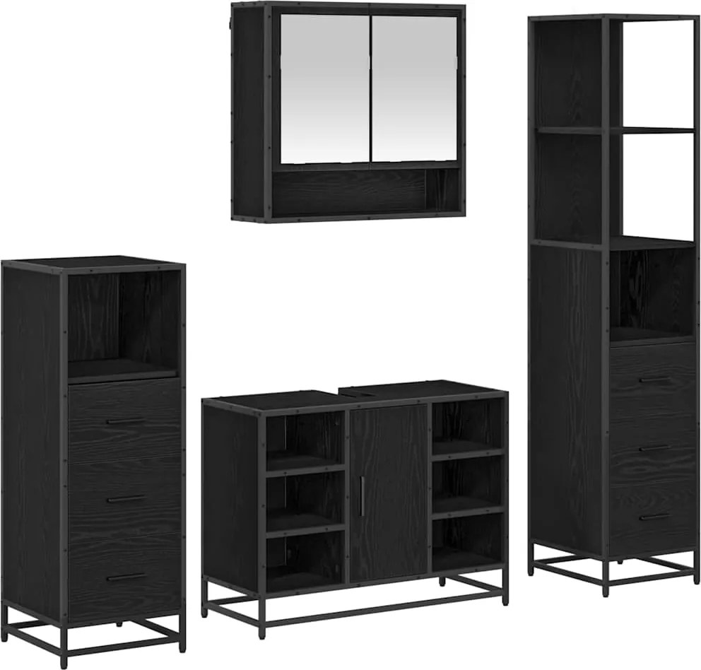 vidaXL Fürdőszoba bútor szett fiókkal 4 pcs Fekete tölgy Faanyag
