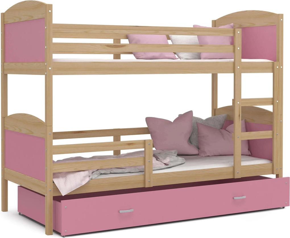 GL MÁTYÁS 2 emeletes ágy - rózsaszín Méret: 190x80