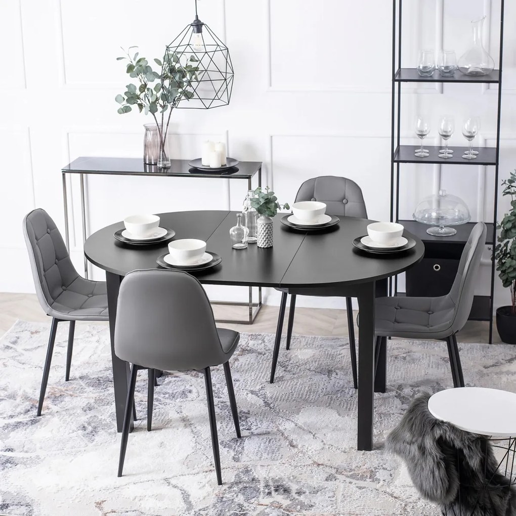 Étkezőgarnitúra 4 db székkel. Bővíthető asztal HARRY 102-142 cm 4 db. Szürke Eco-bőr székkel. ARIS