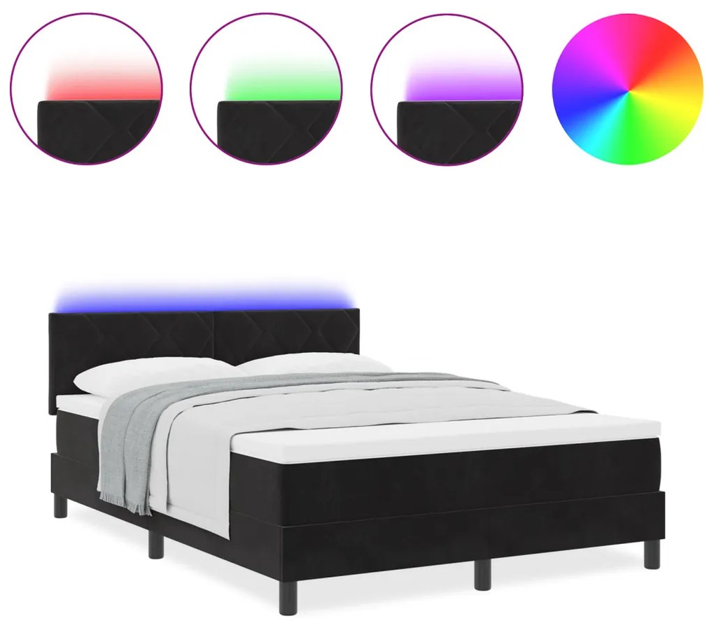 Boxspring Ágy Mattal és LED Fekete 140x200 cm Bársonyos