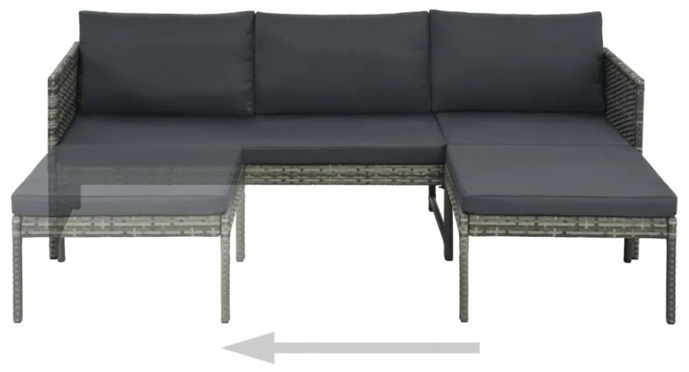 3-részes szürke polyrattan kerti bútorszett párnákkal