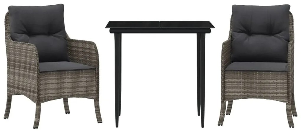 3 részes szürke polyrattan kerti étkezőgarnitúra párnával