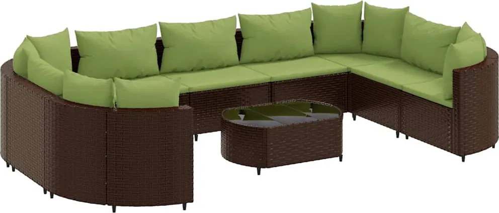 vidaXL 10 részes barna polyrattan kerti ülőgarnitúra párnákkal