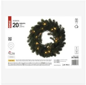 LED karácsonyi koszorú, 40 cm, 2x AA, beltéri, meleg fehér, időzítő