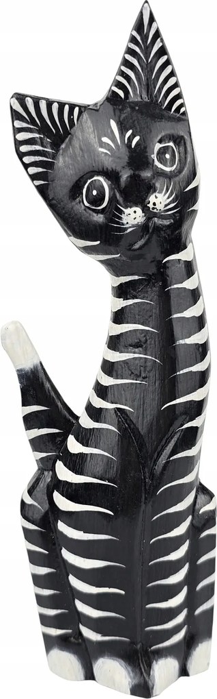 Dekoratív Macska Fa Faragott Kézzel Készített Festett Cica Figura *20 cm