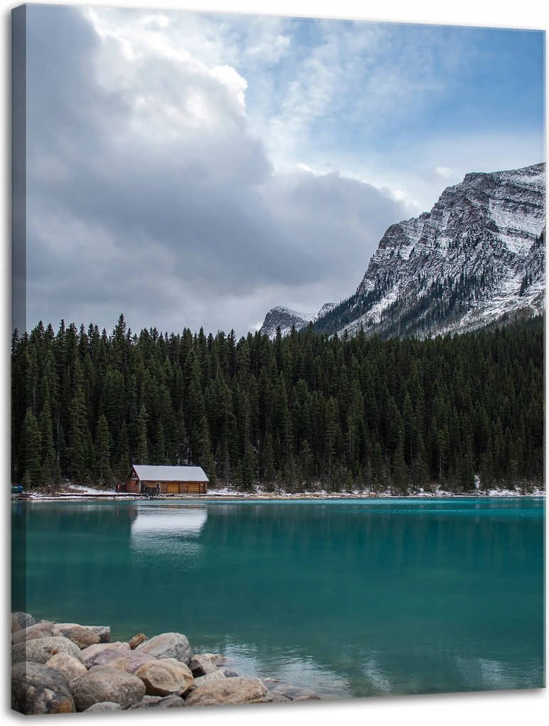Vászonkép Természet Kunyhó a tóparton 30x40