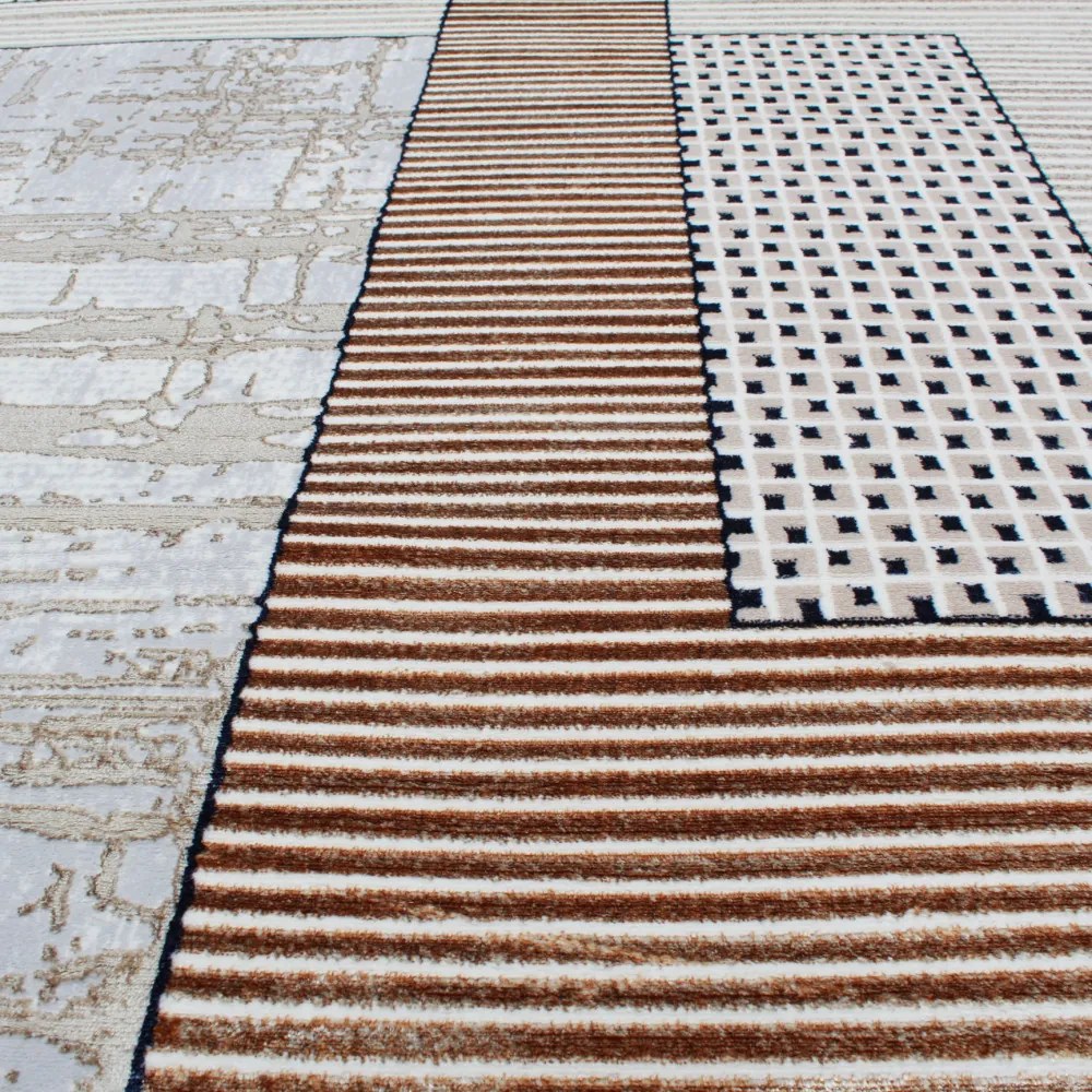 Modern szőnyeg bézs barna kék DIANA 200x300 gépi modern szőnyeg nappaliba